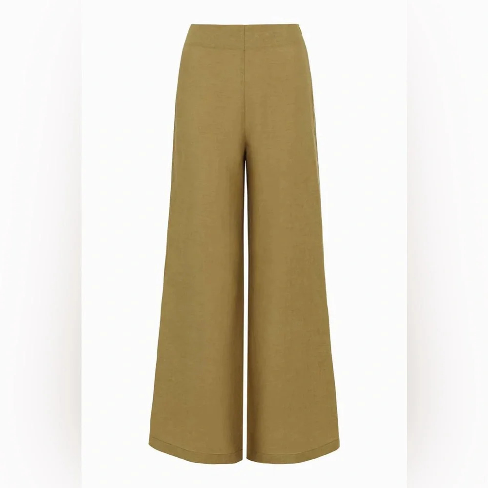 arkitaip Clara Flared Linen Trousers Willow Green High Rise 100% Belgian Linen - Picture 2 of 10